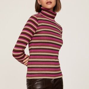 TOCCIN Striped Turtleneck Sweater - Pink and Brown ($195 retail) pilling!
